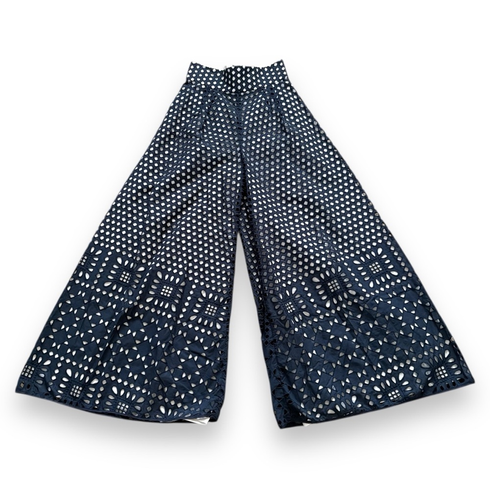 Johanna Ortiz M'o Exclusive Five Oceans Wide Leg Pants Size 6 Eyelet Navy Blue - Picture 3 of 8